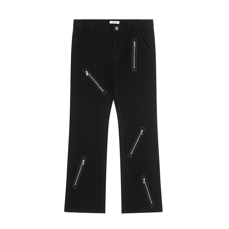Cool Zipper Flared Denim Pants Casual Loose Slim Fit Trousers